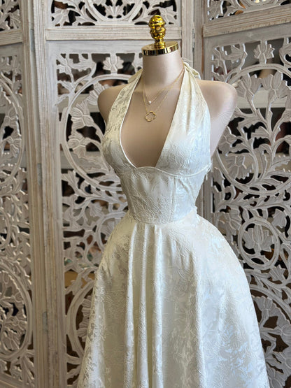 Pearl Flare Embroidered Midi Dress- Not Stretchy, No Estira