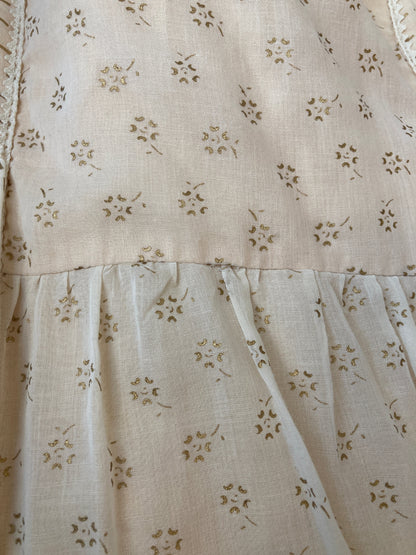 Vintage Summer Party Dress in Ivory/Gold Print, S/M