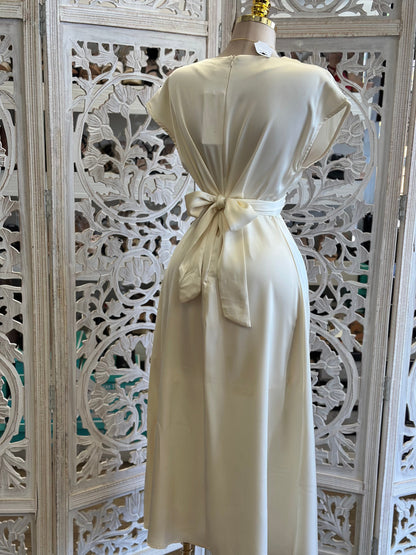 Ivory Satin Wrapped Midi Dress- Not Stretchy, No Estira