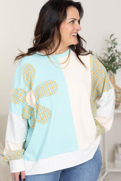 Aqua Colorblock Oversized Pullover Knit Top