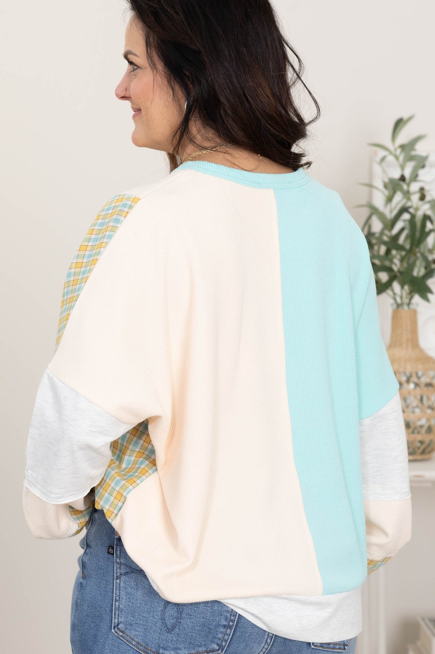 Aqua Colorblock Oversized Pullover Knit Top