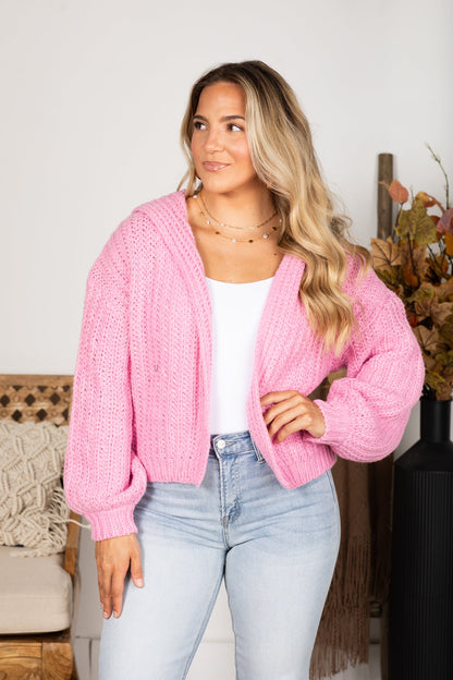 Baby Pink Chunky Hooded Cardigan