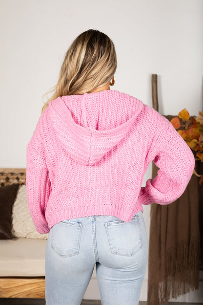 Baby Pink Chunky Hooded Cardigan