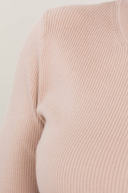 Beige Ribbed Solid Knit Sweater Top