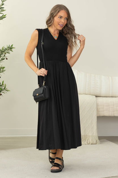 Black Drop Waist Mixed Fabric Dress