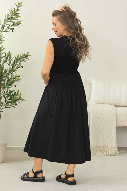 Black Drop Waist Mixed Fabric Dress