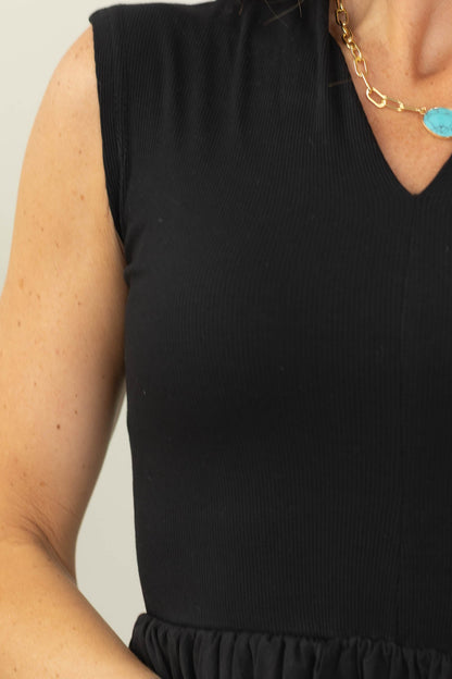Black Drop Waist Mixed Fabric Dress