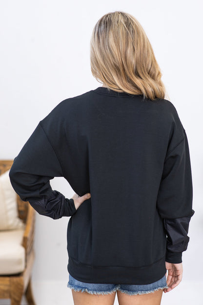 Black Modal Blend Crewneck Pullover Top