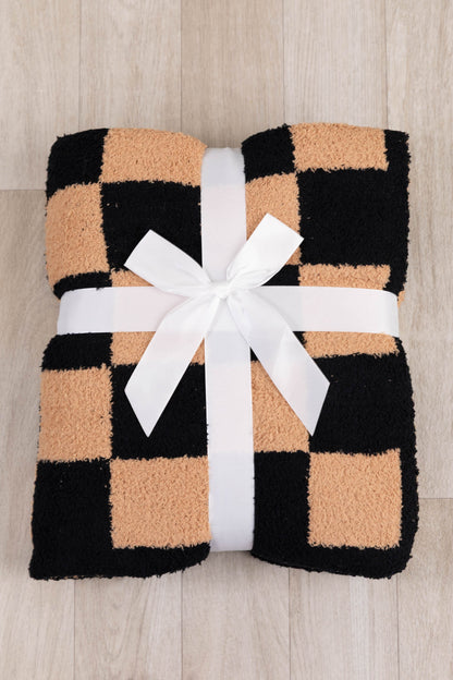 Black and Mocha Checker Print Super Soft Blanket