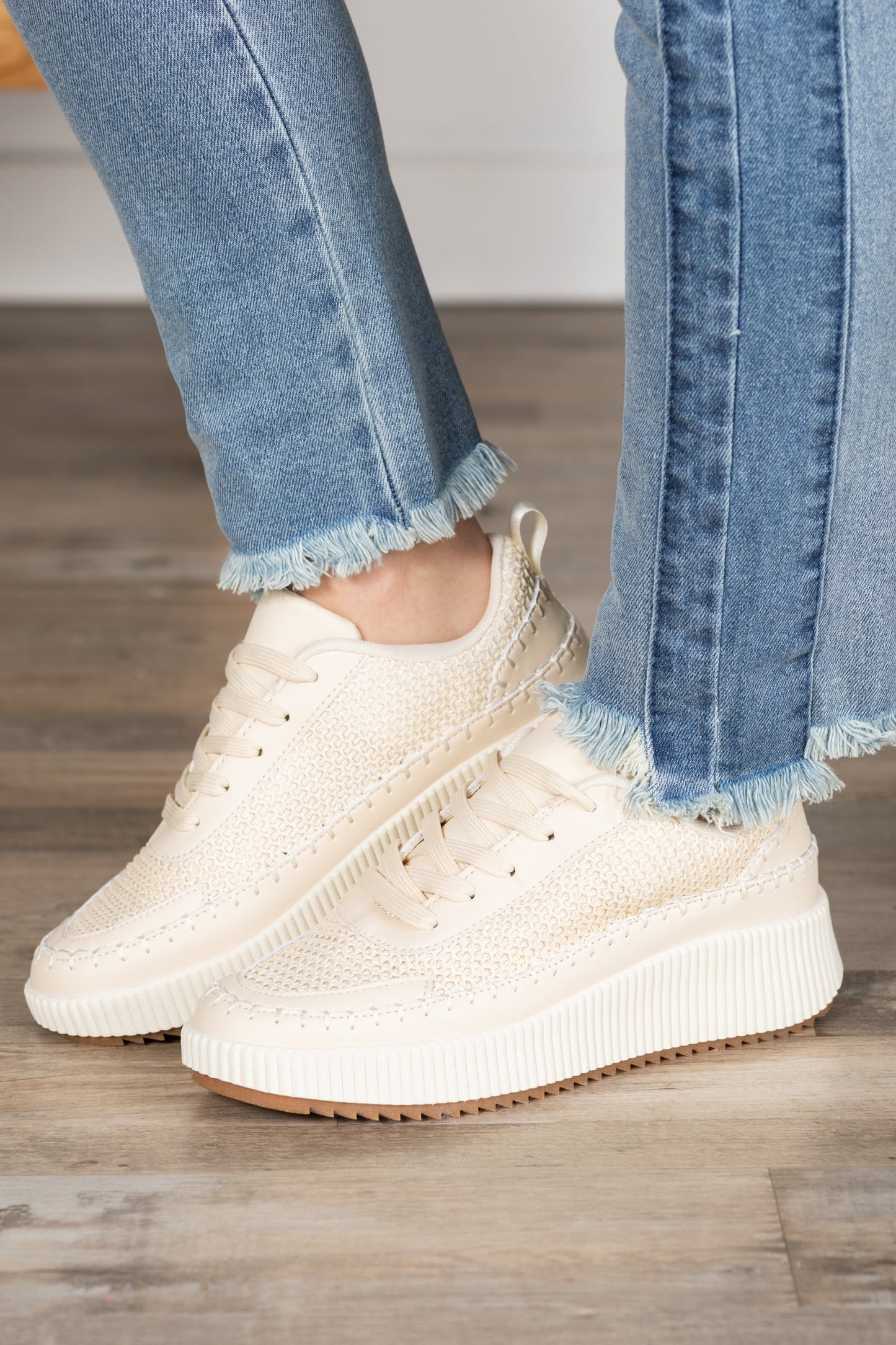 Beige Stitch Platform Sneakers