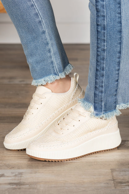 Beige Stitch Platform Sneakers