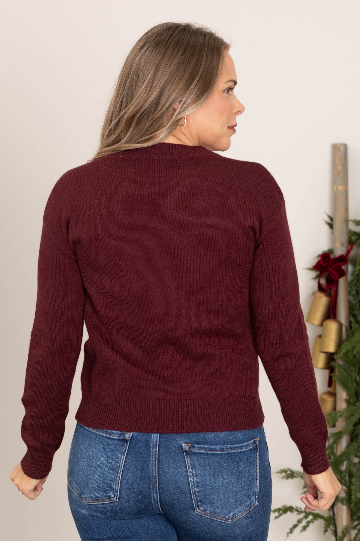 Berry Reindeer Lurex Yarn Pullover Sweater