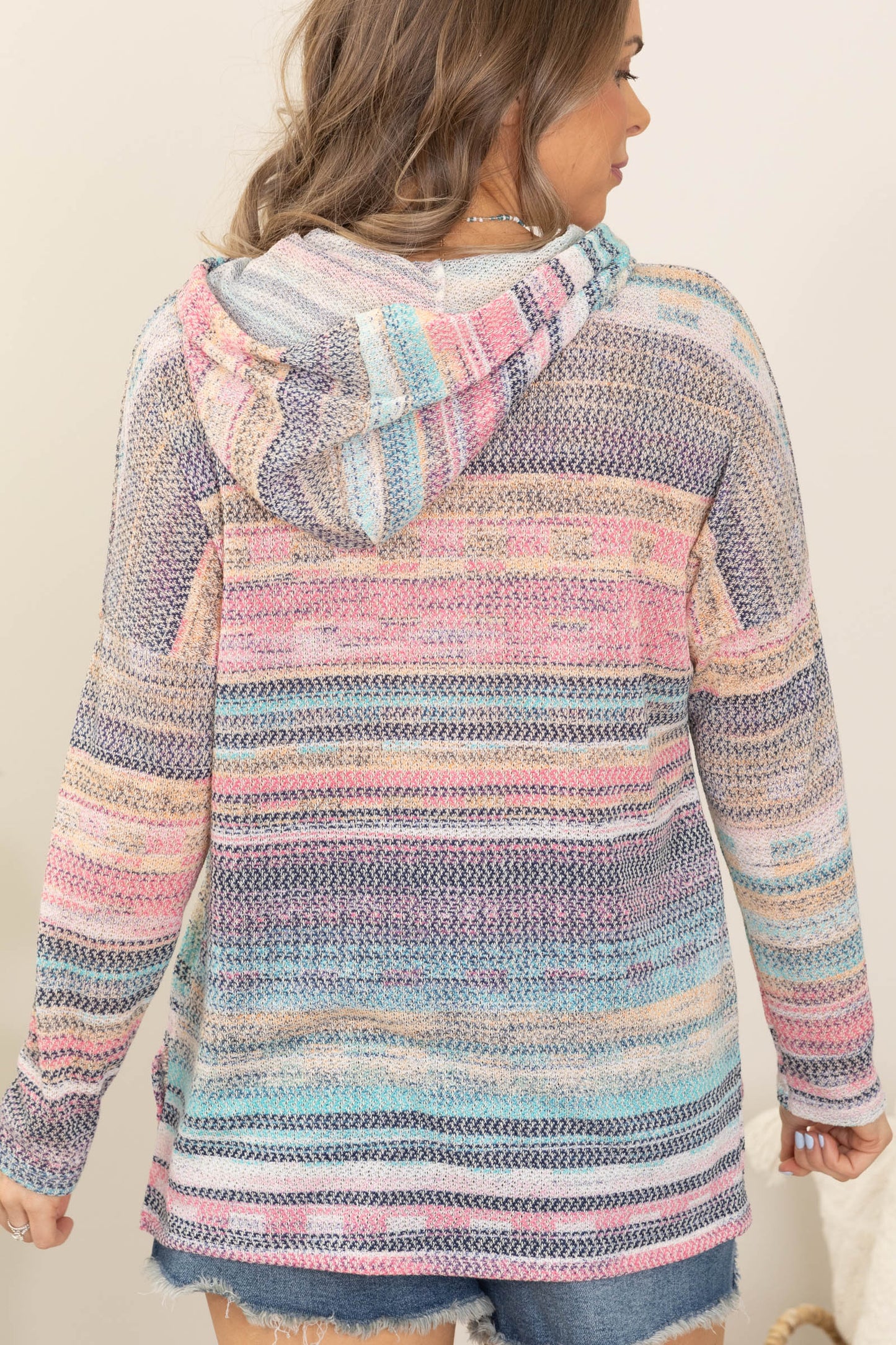 Breezy Multicolor Drawstring Light Knit Hoodie