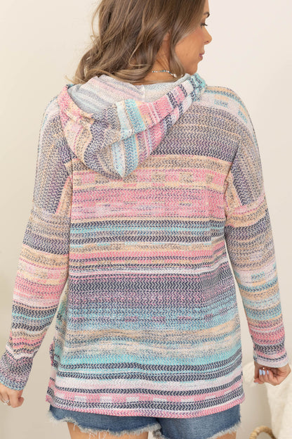 Breezy Multicolor Drawstring Light Knit Hoodie