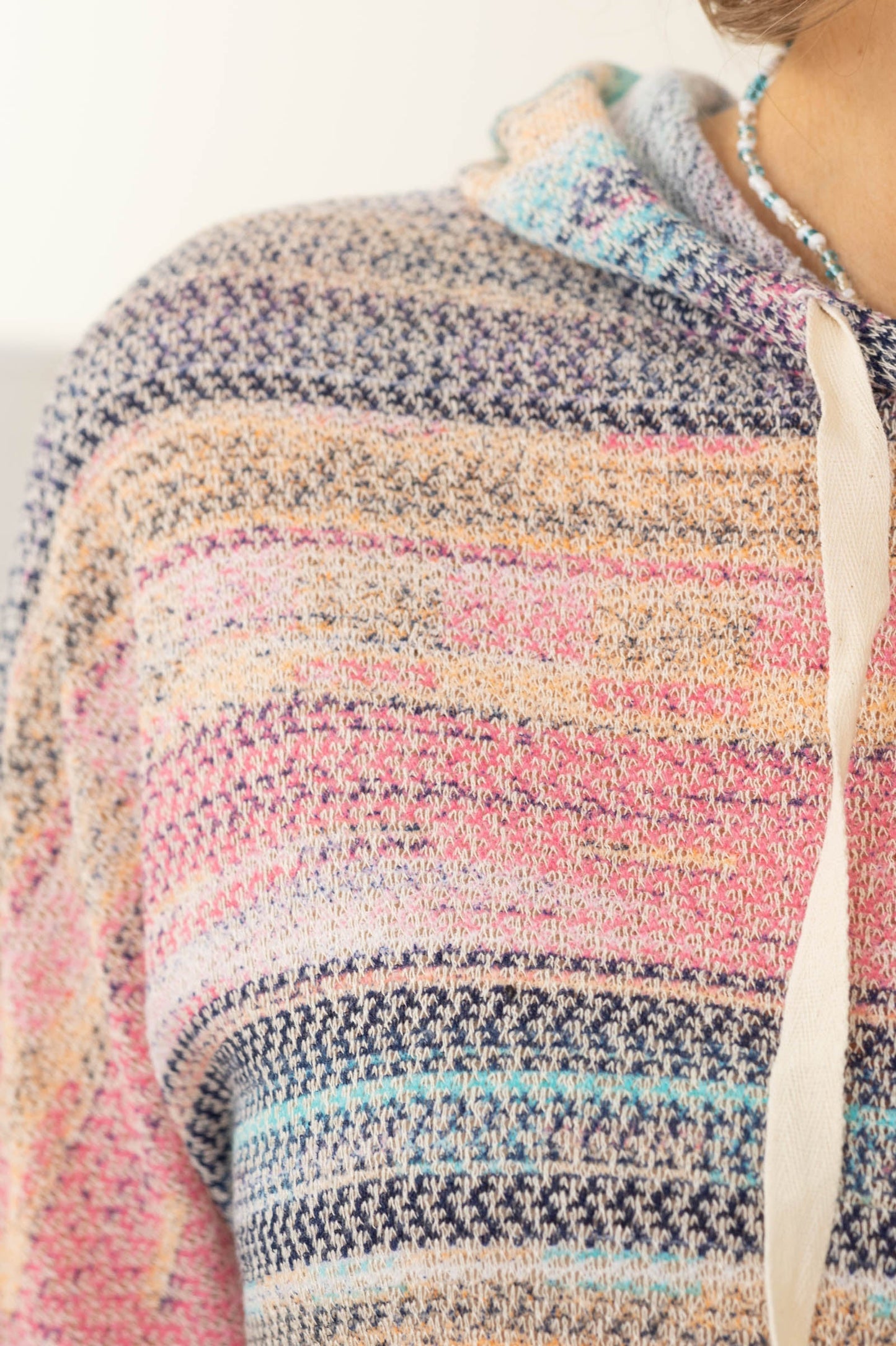 Breezy Multicolor Drawstring Light Knit Hoodie
