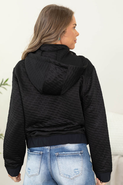 Black Water Resistant Quilted Pullover Hoodie
