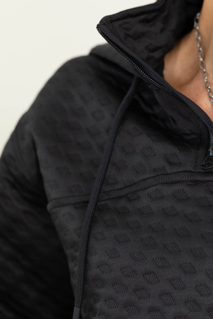 Black Water Resistant Quilted Pullover Hoodie