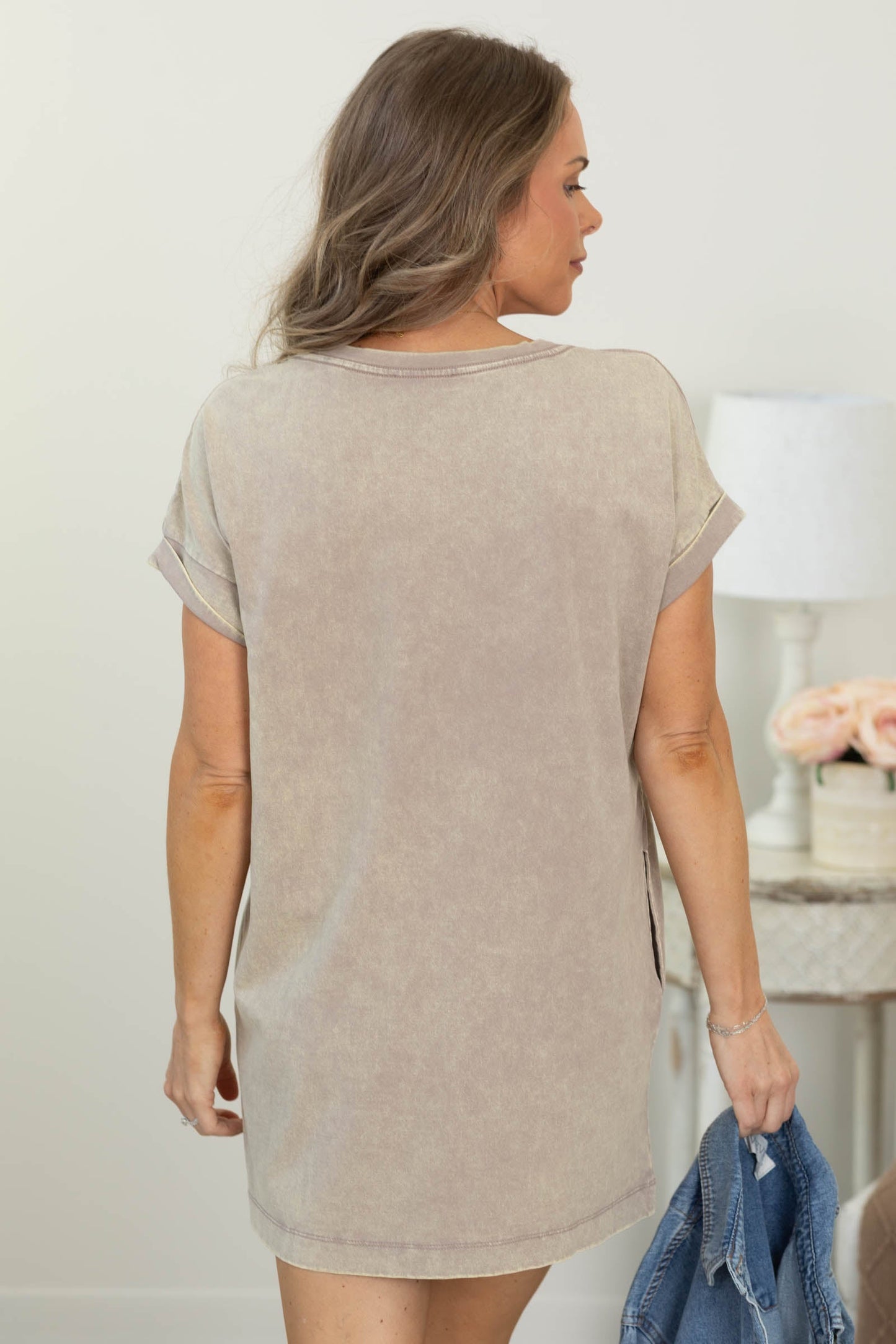 Ash Mocha Cotton Washed T-Shirt Dress
