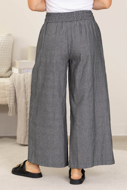Black Soft Washed Pinstriped Wide Leg Pants