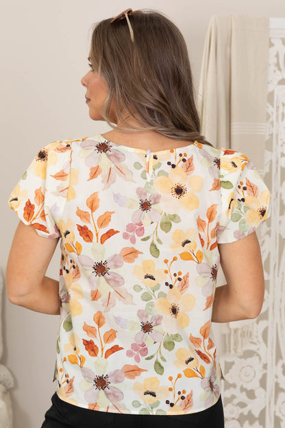 Balloon Sleeve Floral Printed Woven Top