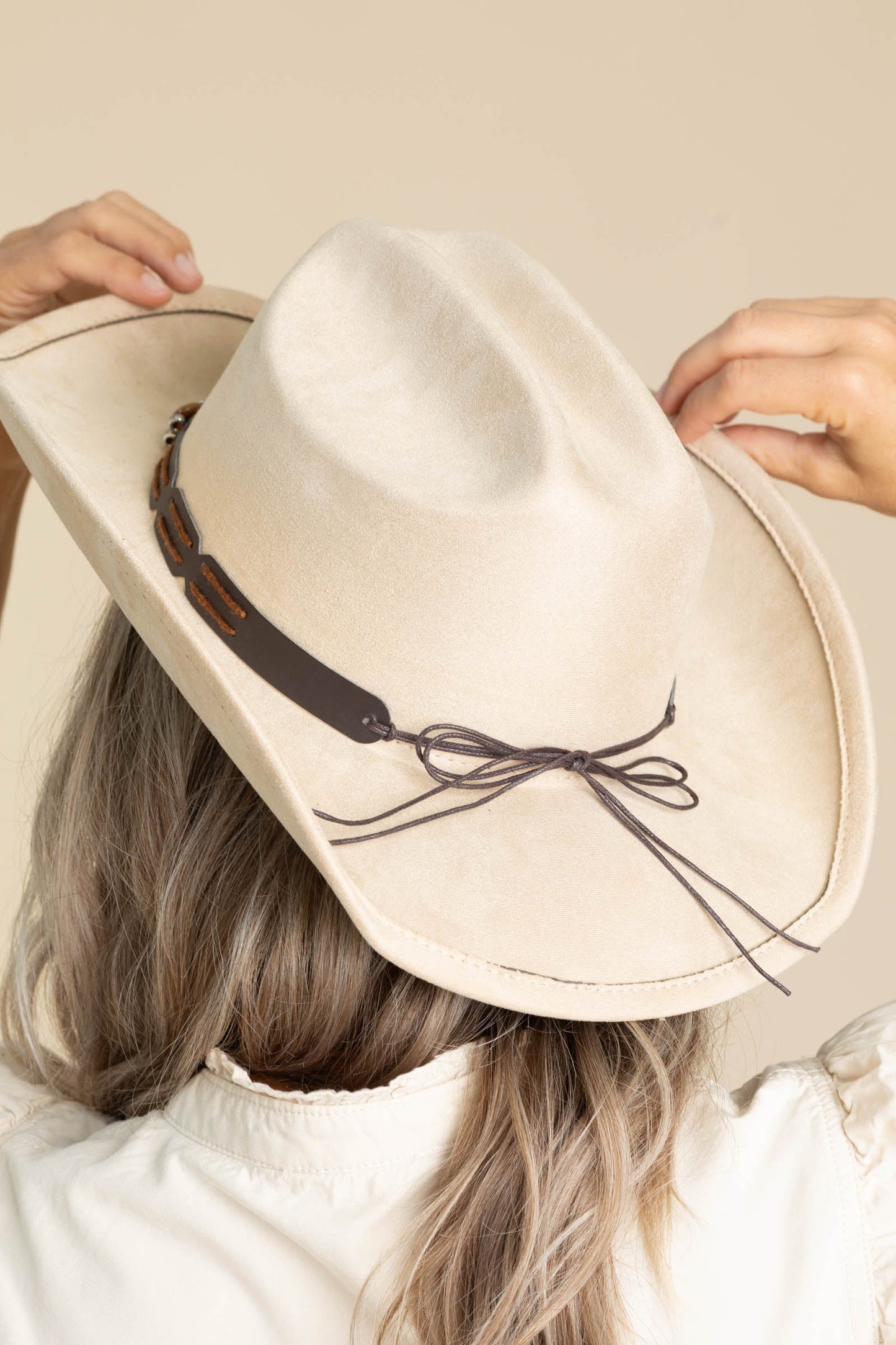 Beige Western Turquoise Band Cowboy Hat