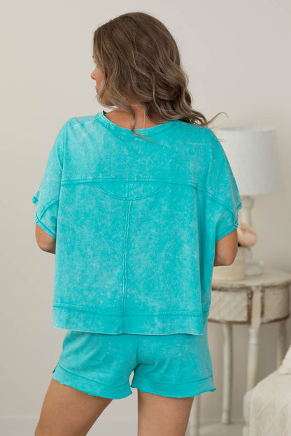 Acid Washed Relaxed Fit Top And Short Set