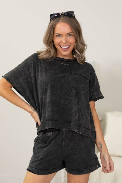 Acid Washed Relaxed Fit Top And Short Set