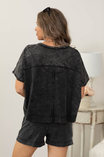 Acid Washed Relaxed Fit Top And Short Set