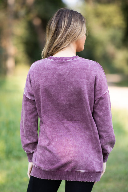 Berry Pigment Dyed Step Hem Sweatshirt