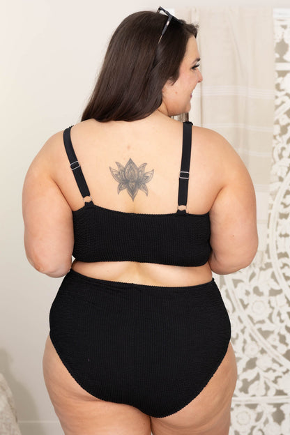 Black Ribbed Square Neck Two Piece Swimsuit