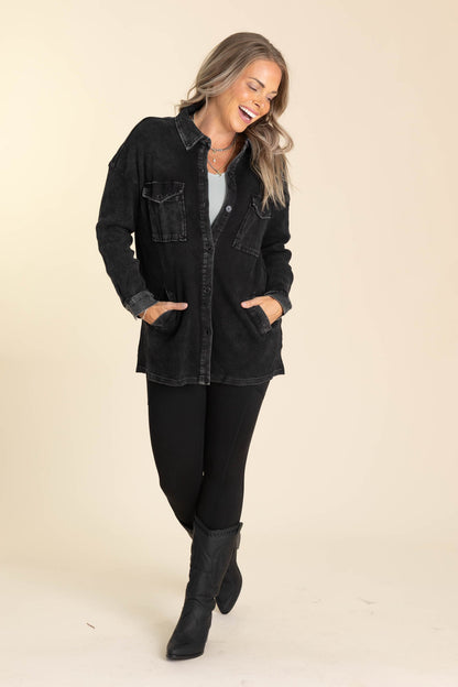 Black Mineral Washed Thermal Jacket