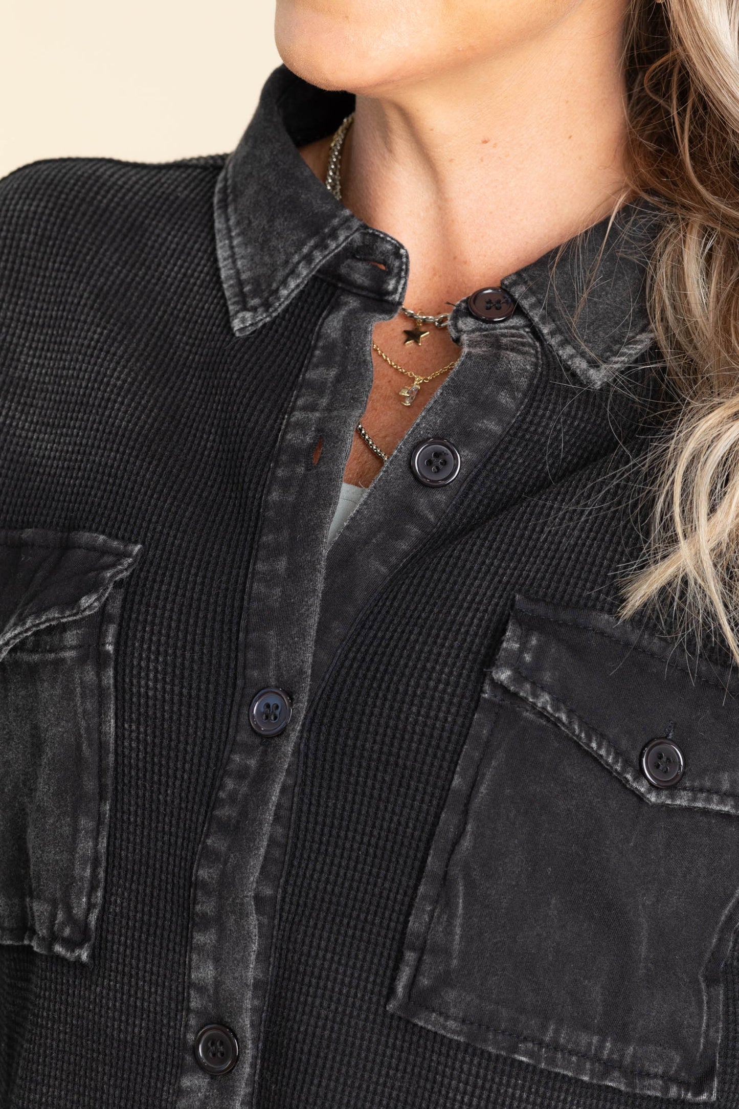 Black Mineral Washed Thermal Jacket