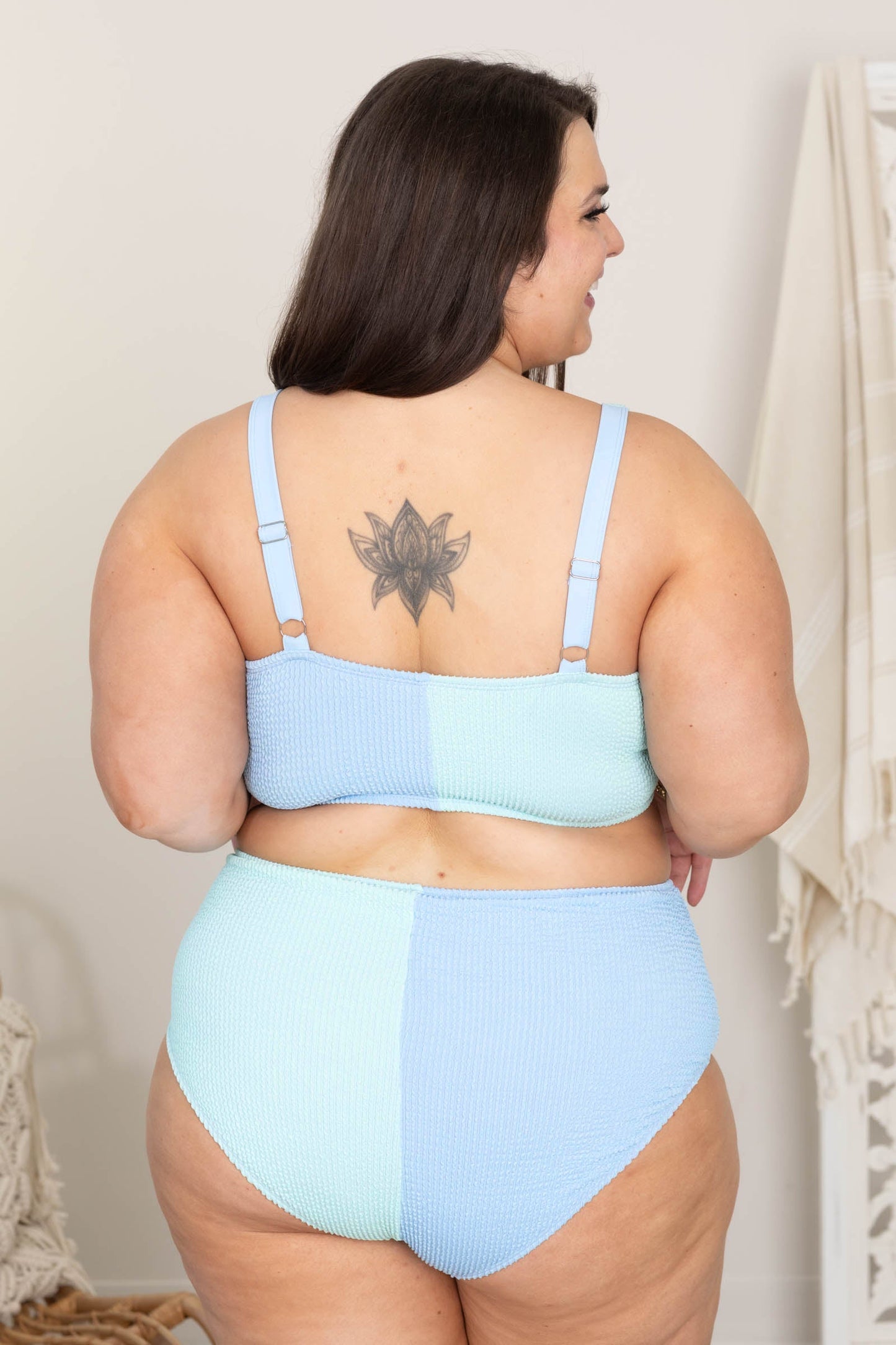 Baby Blue and Mint Colorblock Ribbed Two Piece Swimsuit