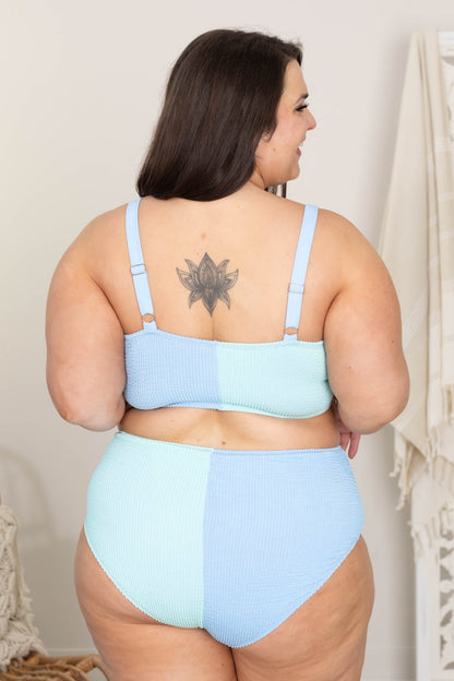 Baby Blue and Mint Colorblock Ribbed Two Piece Swimsuit