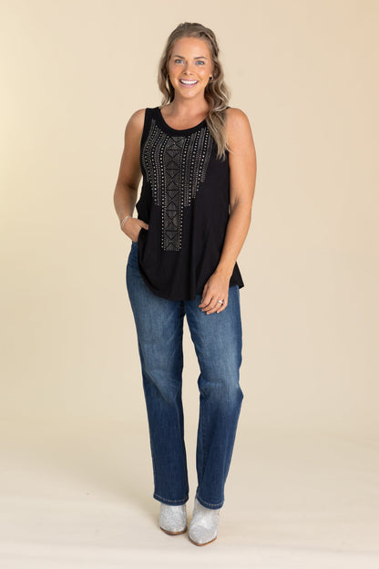 Black Knit Tank Top With Studded Design