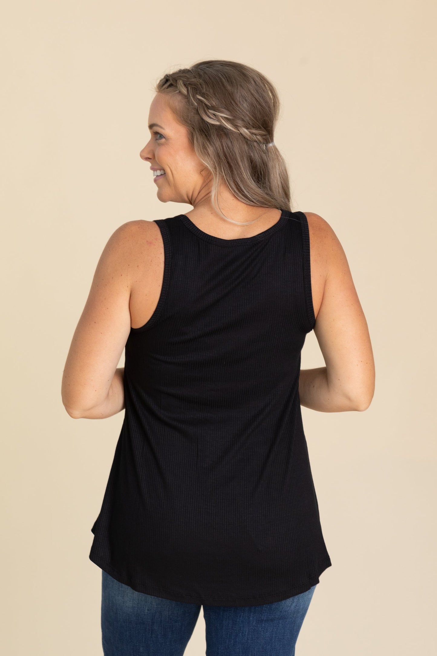 Black Knit Tank Top With Studded Design