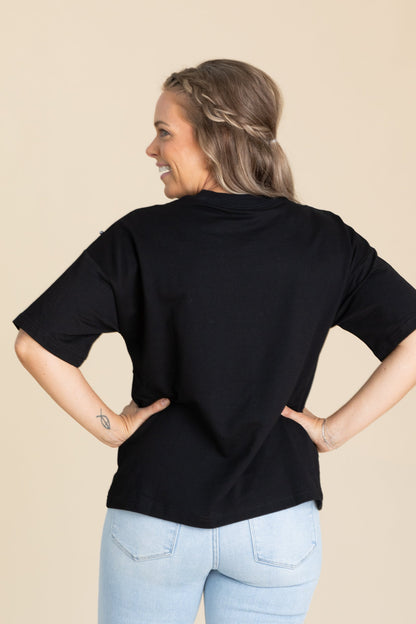 Black Crewneck Knit Top With Pearls