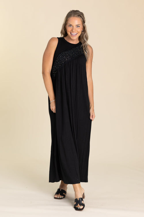 Black Knit Maxi Dress With Stones