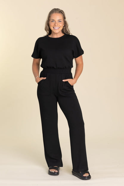 Black Modal Short Sleeve Jumpsuit