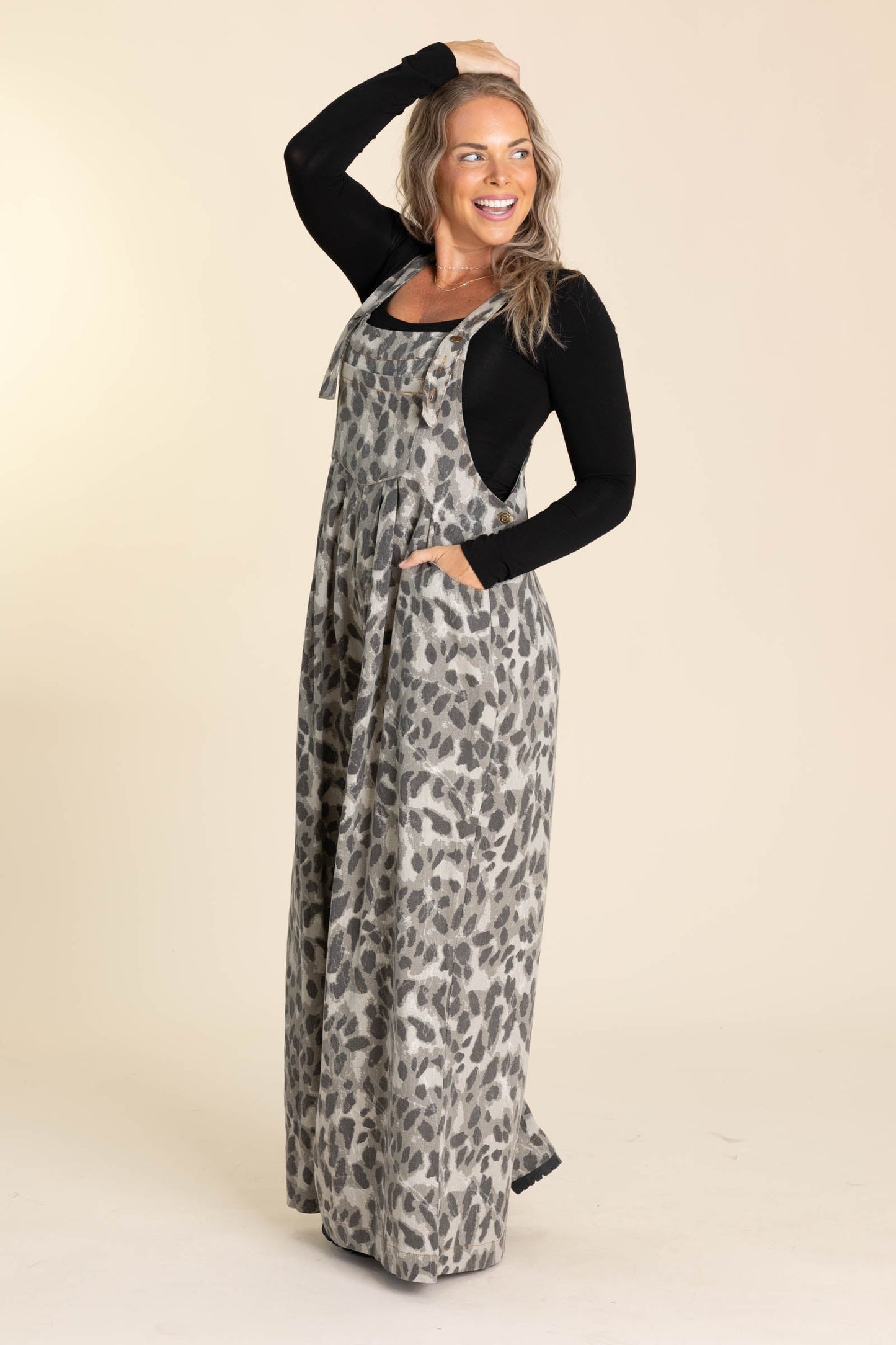 Beige Grey Animal Wide Leg Jumpsuit