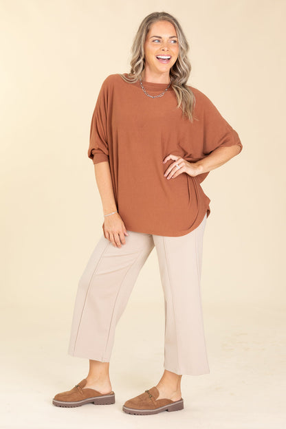 Boatneck Dolman Quarter Sleeve Knit Tops