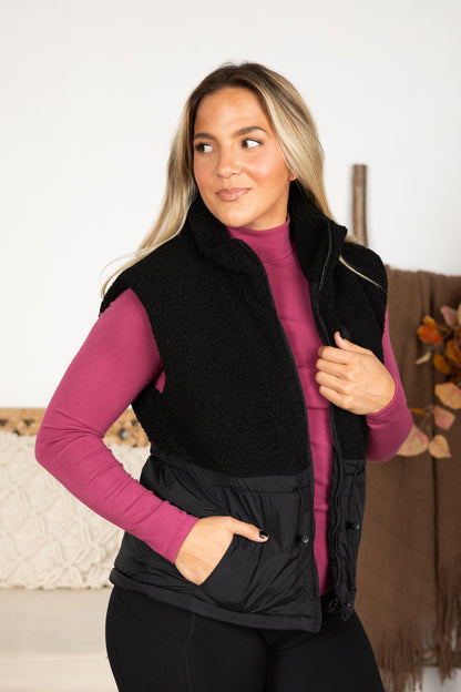 Black Sherpa Puffer Vest