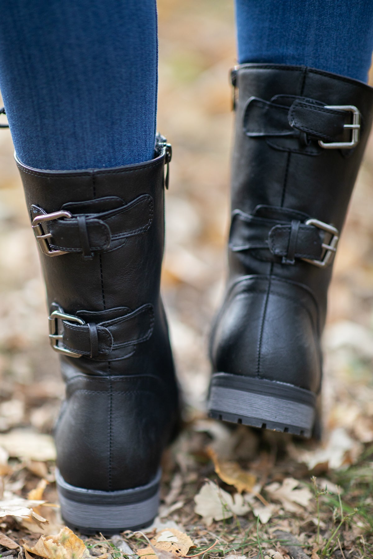 Black Lace Up Boots With Buckle Detail