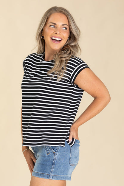 Basic Cap Sleeves Striped Knit Tops