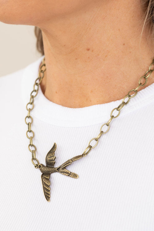 Bronze Bird Charm Adjustable Necklace