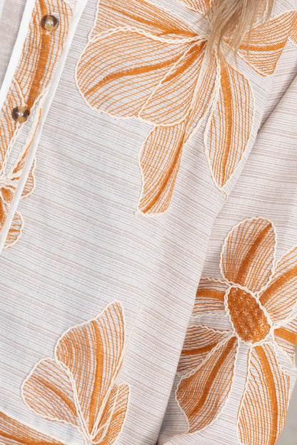 Beige Mixed Print Button Down Top