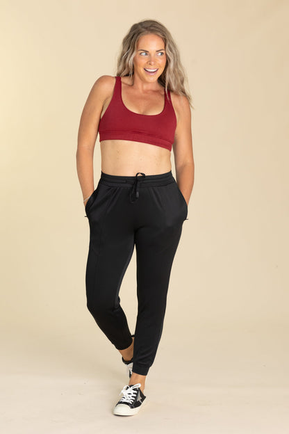 Black Cuffed Joggers With Zippered Pockets