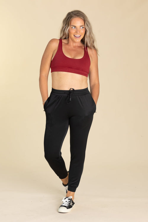 Black Cuffed Joggers With Zippered Pockets