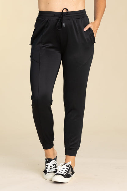 Black Cuffed Joggers With Zippered Pockets