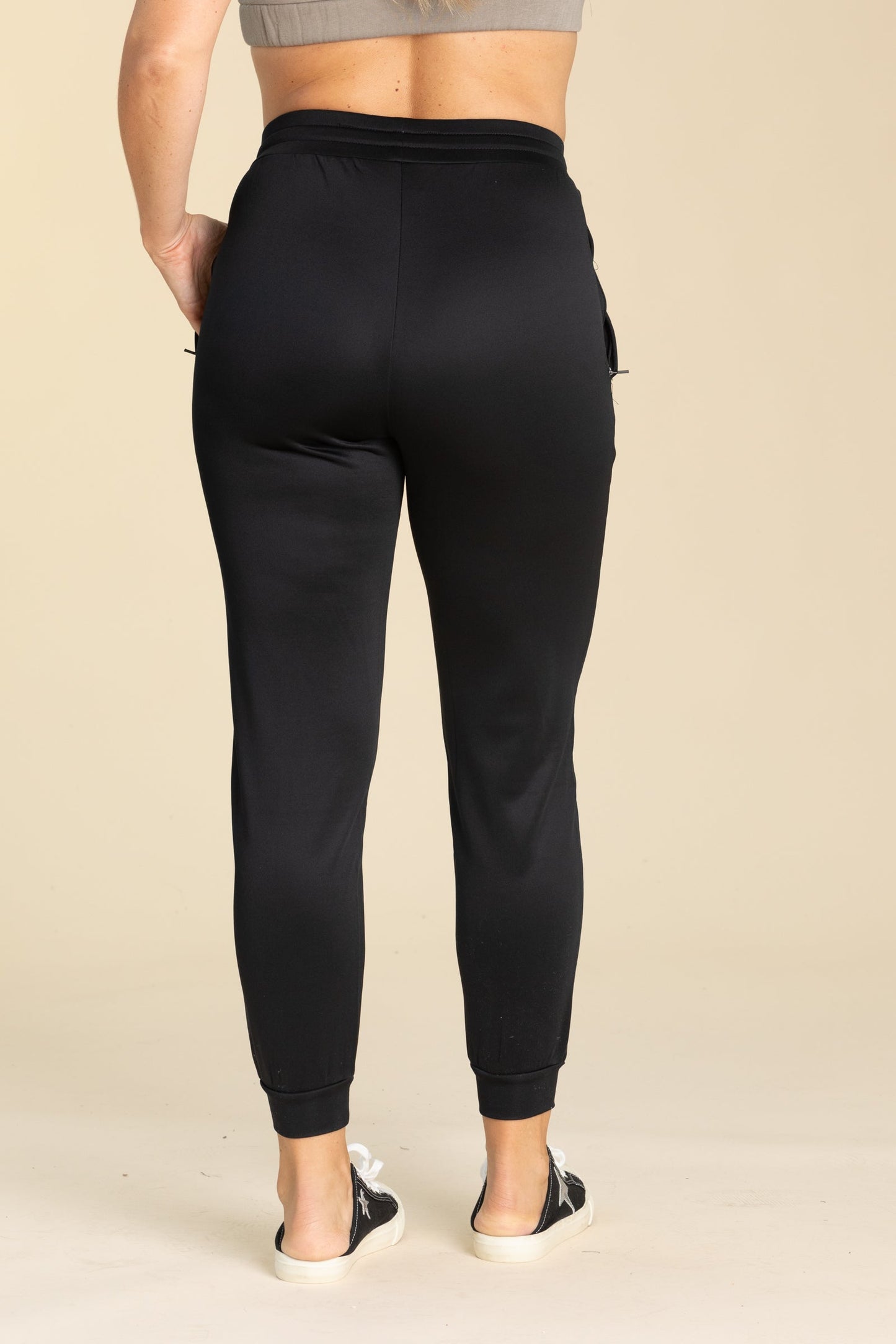 Black Cuffed Joggers With Zippered Pockets